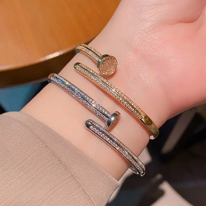 Luxurious Nail Diamond Embedded Open Hand Bracelet 💎