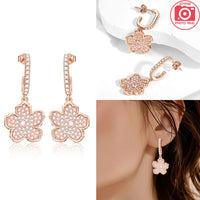 Original 925 Silver Rose Gold Flower Heart Square Loop Earrings Jewelry ✨