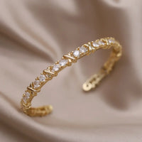 Fashion jewelry two-color plated zircon letter X opening bracelet 💎