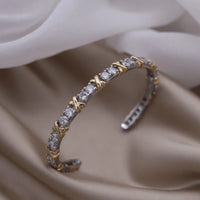 Fashion jewelry two-color plated zircon letter X opening bracelet 💎