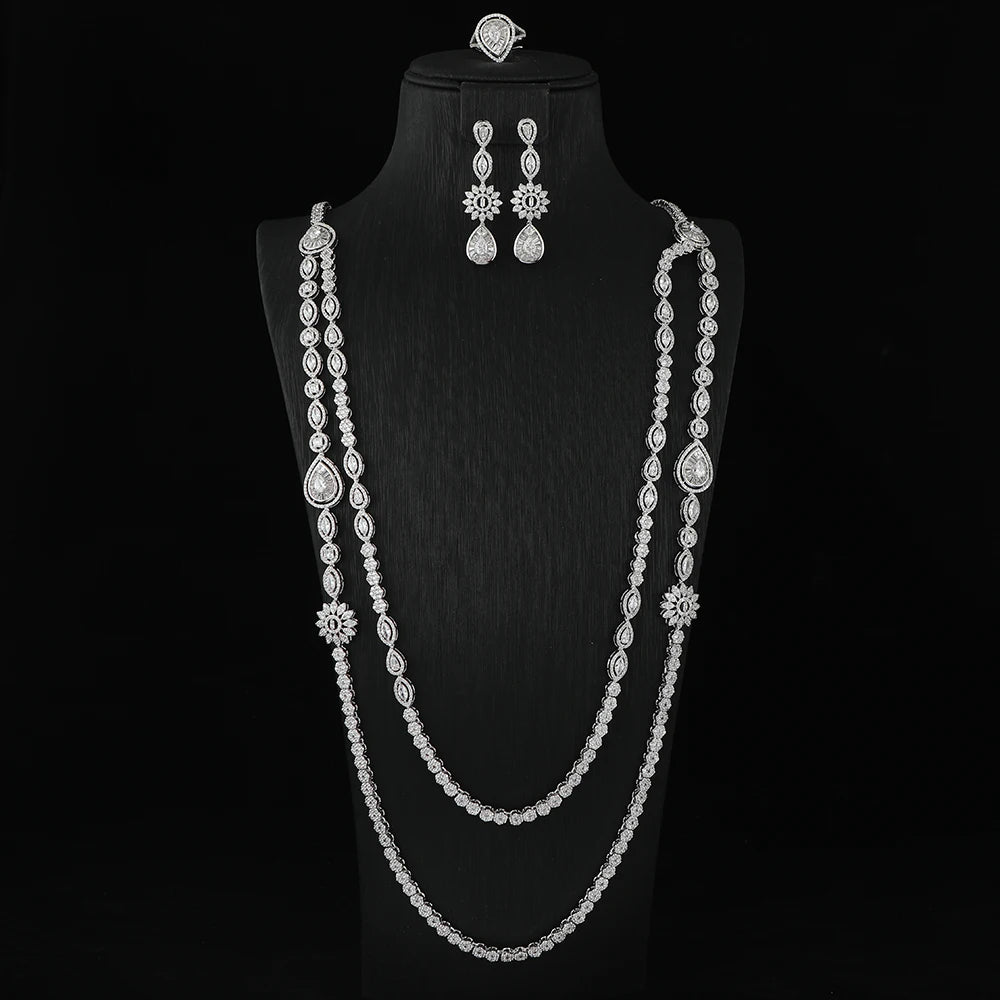 Luxury Geometric Sunflower Ball Water Drop Long Necklace Earrings Ring Sets 💎