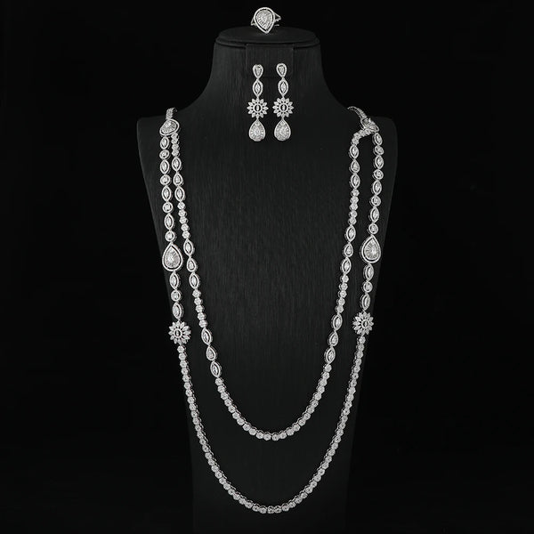 Luxury Geometric Sunflower Ball Water Drop Long Necklace Earrings Ring Sets 💎