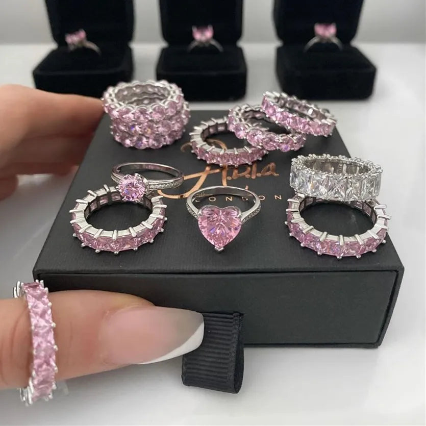 Luxury Fashion Pink Engagement Wedding Band Eternity Ring 💍
