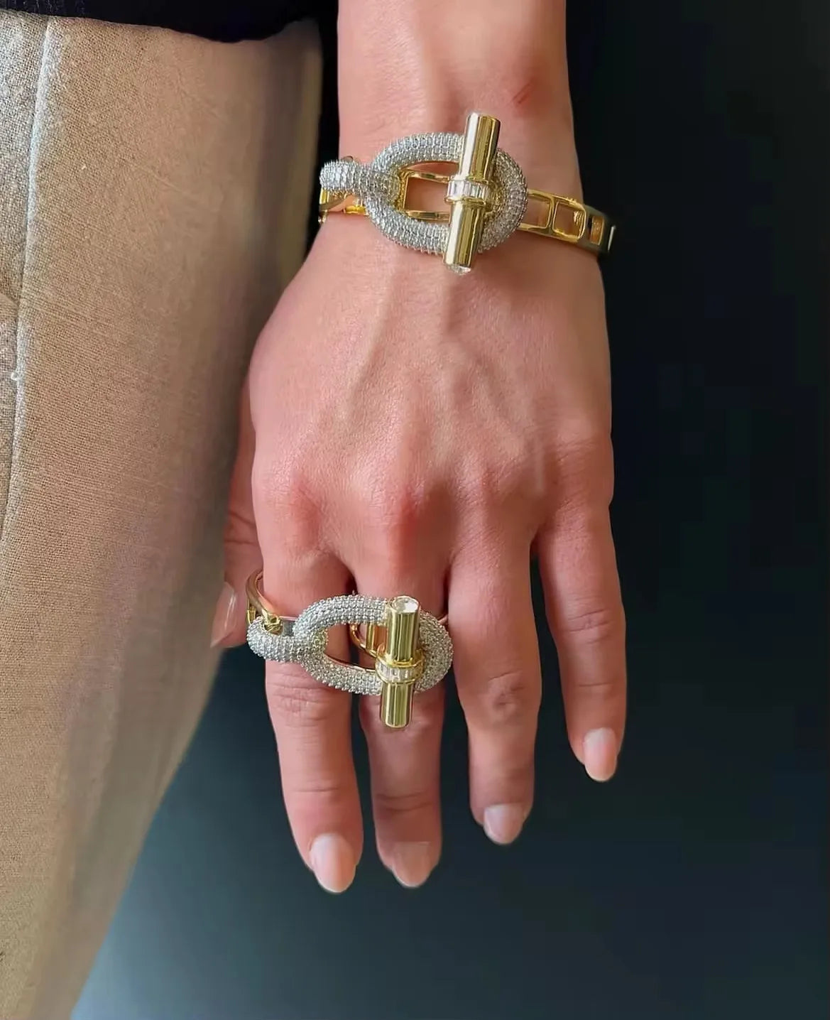 Cubic Zirconia OT Buckle Bangles Stainless Steel Bracelets Tarnish Free Jewelry 💎