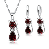 925 Silver  Cute Cat Shaped Necklace Hoop Earring Set 💎