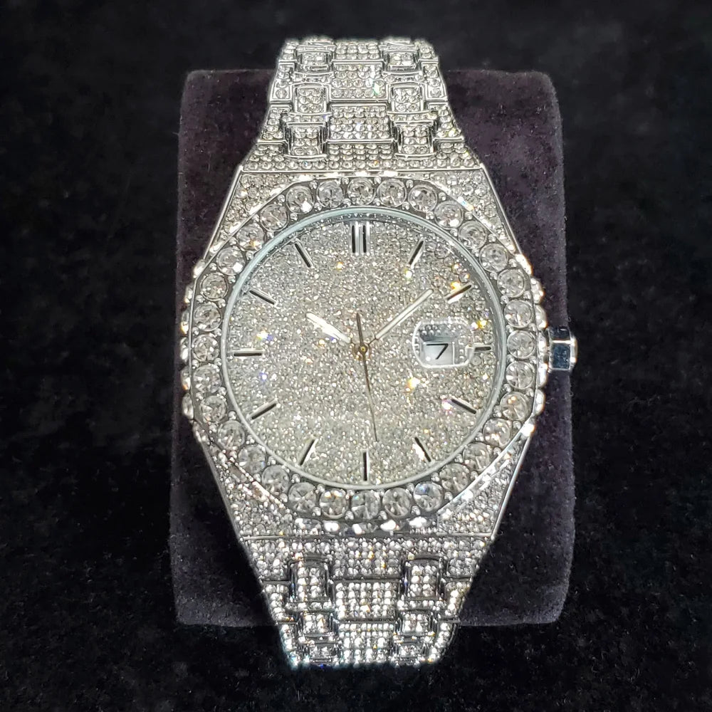 Luxury Fashion Diamond Watch for Men Top Brand Iced Out Stainless Steel 💎