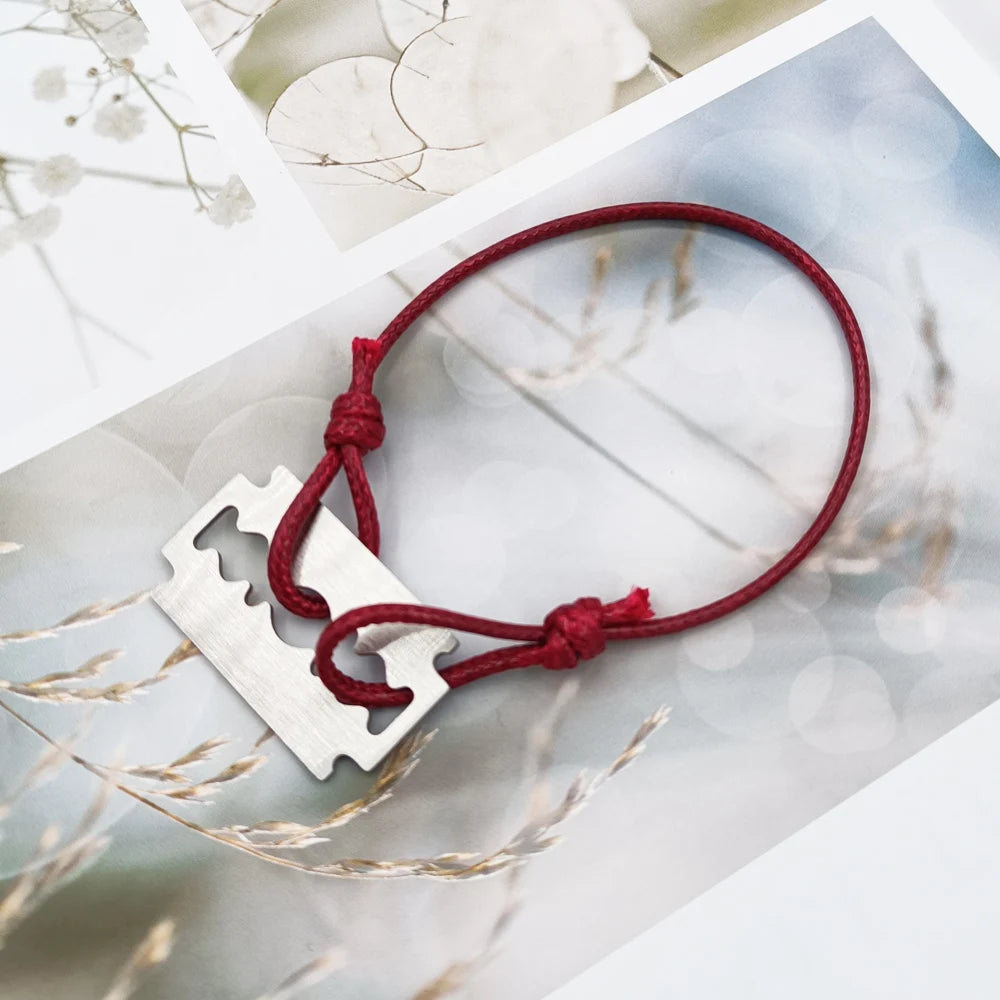 1 Stylish And Adjustable Stainless Steel Shaving Blade Bracelet With Colorful Lucky Bracelet