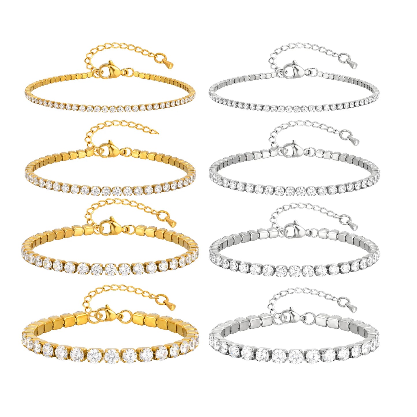 Luxury Zircon 2/3/4/5MM Tennis Chain Bracelet for Women, Stainless Steel Bracelet Zircon ✨