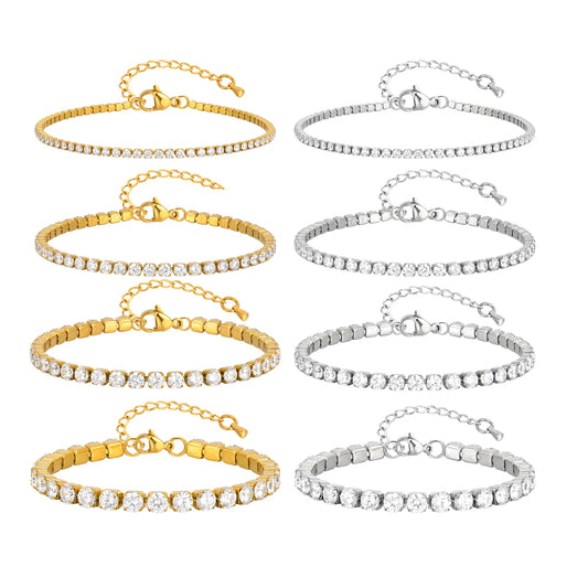 Luxury Zircon 2/3/4/5MM Tennis Chain Bracelet for Women, Stainless Steel Bracelet Zircon ✨