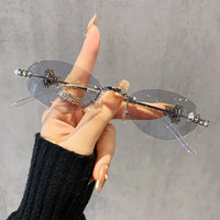 New Exquisite Luxury Oval Shaped Diamond-Inlaid Niche Design Sunglasses ✨