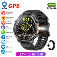 GPS Smartwatch for Men 1.7 HD Screen Military Smart Watch Flashlight IP68 Waterproof ⌚️