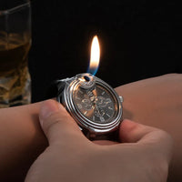 Metal Gas Windproof Portable Open Flame Lighter Smoking Outdoor Watch Inflatable ⌚️🔥