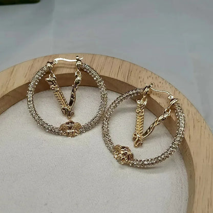 VLT Fashionable Gold Plated Diamond Studded Large Earrings ✨