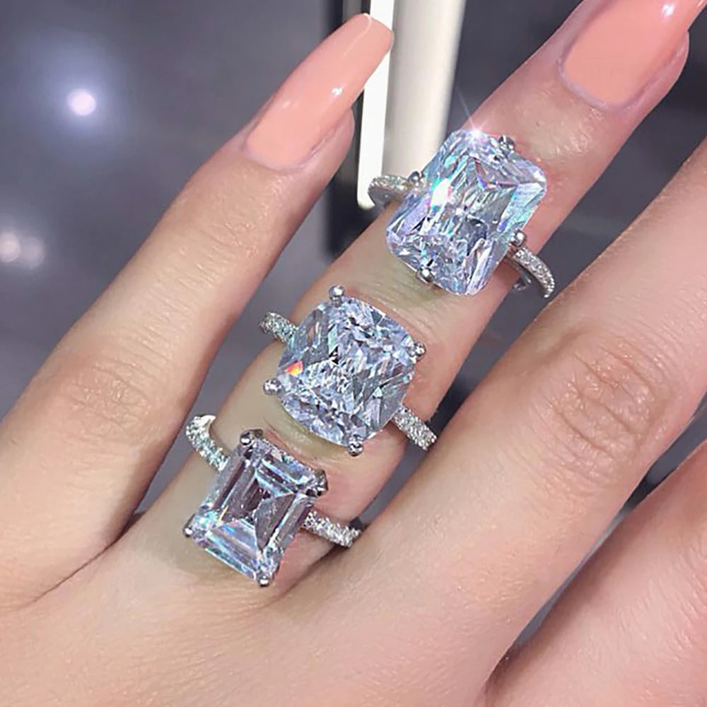 Zirconia Engagement Ring Original Real Silver Color Designer 💍