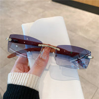 Rimless Sunglasses For Men Women Wooden Pattern Luxury Brand Retro Sun Glasses ✨