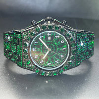 Hip Hop Green Diamond Watches For Men Date Quartz Clock Dress Square ⏱️