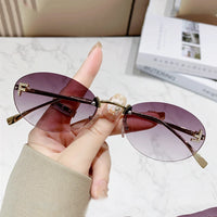 Rimless Sunglasses Women UV400 Oval Elegant Diamond F Sunglasses ✨