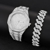 Diamond Watch 2 pieces set of With Bracelet Iced Out Golden Wrist Watches Luxury Brand 💎