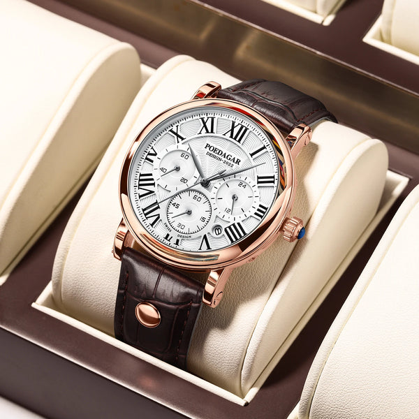 Luxury Watches For Men Chronograph Date Man Quartz Watch Waterproof Leather ⌚️