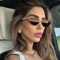 Cat Eye Rivet Rimless Sunglasses Women Luxury Sun Glasses Shades 🕶️