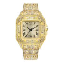 Luxury Classic Business Strap Square Roman Scale Rhinestone Quartz Watch ⏱️