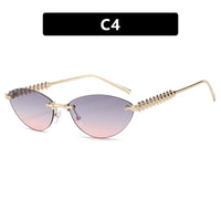 Cat Eye Rivet Rimless Sunglasses Women Luxury Sun Glasses Shades 🕶️