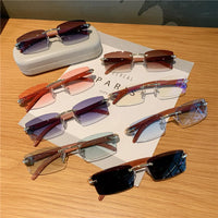Rimless Sunglasses For Men Women Wooden Pattern Luxury Brand Retro Sun Glasses ✨