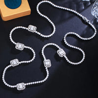 ThreeGraces Shiny Cubic Zirconia Silver Color Long Geometric Sweater Chain Necklace 💎