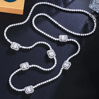 ThreeGraces Shiny Cubic Zirconia Silver Color Long Geometric Sweater Chain Necklace 💎