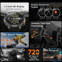 GPS Smartwatch for Men 1.7 HD Screen Military Smart Watch Flashlight IP68 Waterproof ⌚️