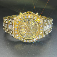 Hip Hop Green Diamond Watches For Men Date Quartz Clock Dress Square ⏱️