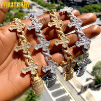 Iced Out Cross Infinity Charm Bracelet Micro Paved Cubic Zirconia Cuban Chain✨