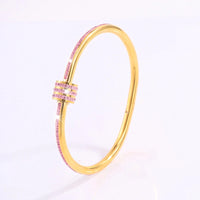 18K Gold Plated Stainless Steel Pink Crystal Love Heart Bracelet Jewelry ✨