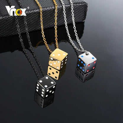 Vnox Men's Cool Cube Dice Style Necklaces Stainless Steel Male Lucky Chain✨