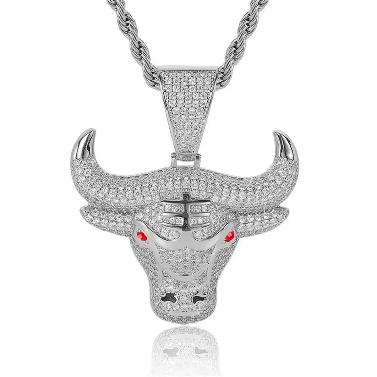Bull Head Pendant Necklace For Men Hiphop Iced Out Bling Micro ✨