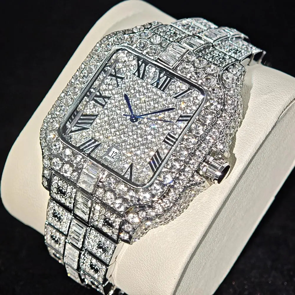 Iced out luxury square watch