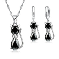 925 Silver  Cute Cat Shaped Necklace Hoop Earring Set 💎