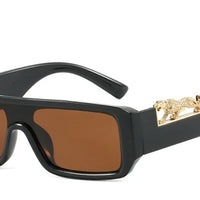 Square Frame One-piece Narrow-Brimmed Leopard Sunglasses 🕶️