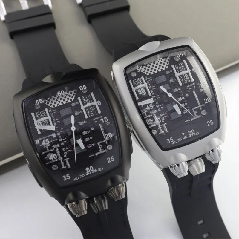 Black Business Hollow Design Undefeated Watch Men Rubber Strap ⏱️
