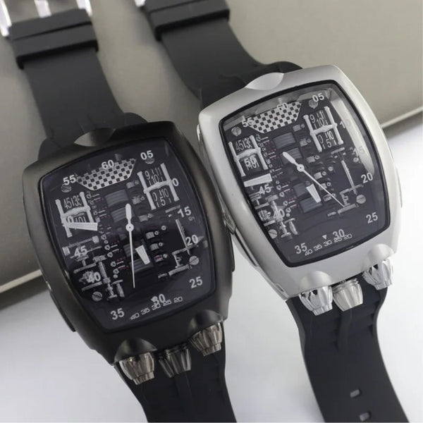 Black Business Hollow Design Undefeated Watch Men Rubber Strap ⏱️