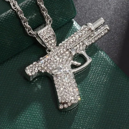 Pistol Pendant Submachine Gun Necklack Hip Hop Rock Rapper Neck Chain 💎