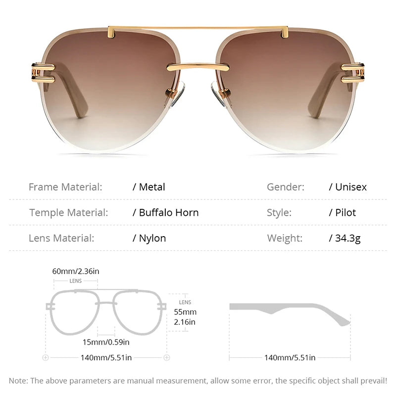 Buffalo Horn Sunglasses Men Famous Luxury Brand Design Rimless Sun Glasses