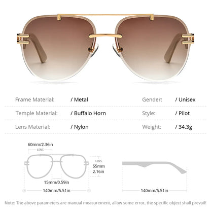 Buffalo Horn Sunglasses Men Famous Luxury Brand Design Rimless Sun Glasses