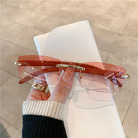 Rimless Sunglasses For Men Women Wooden Pattern Luxury Brand Retro Sun Glasses ✨