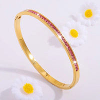 18K Gold Plated Stainless Steel Pink Crystal Love Heart Bracelet Jewelry ✨
