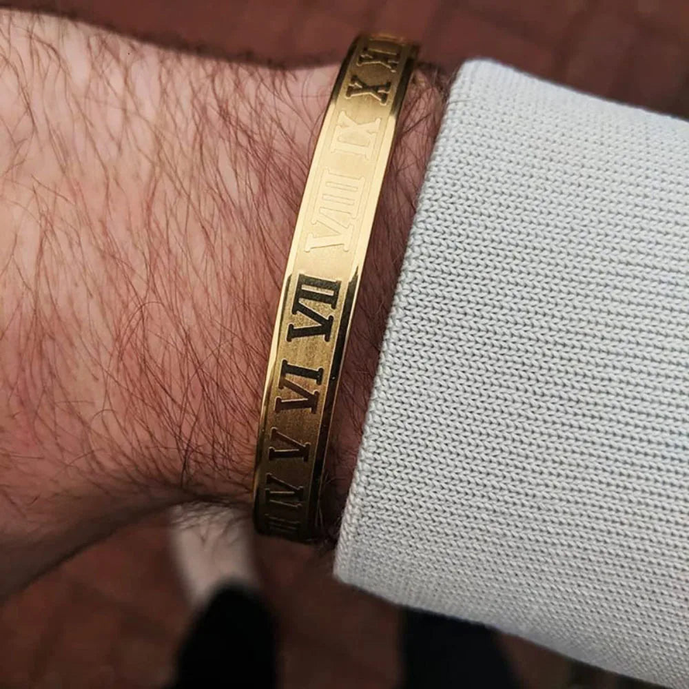 New Luxury Titanium Steel Bracelet Men 3 Colors Roman Alphabet Element Bangle ✨