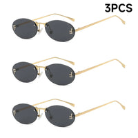 Rimless Sunglasses Women UV400 Oval Elegant Diamond F Sunglasses ✨