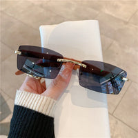 Rimless Sunglasses For Men Women Wooden Pattern Luxury Brand Retro Sun Glasses ✨