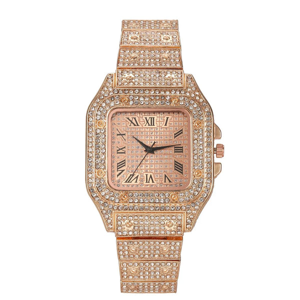Luxury Full Diamond Square Watch Iced Out Crystal Quartz Wristwatch ⌚️