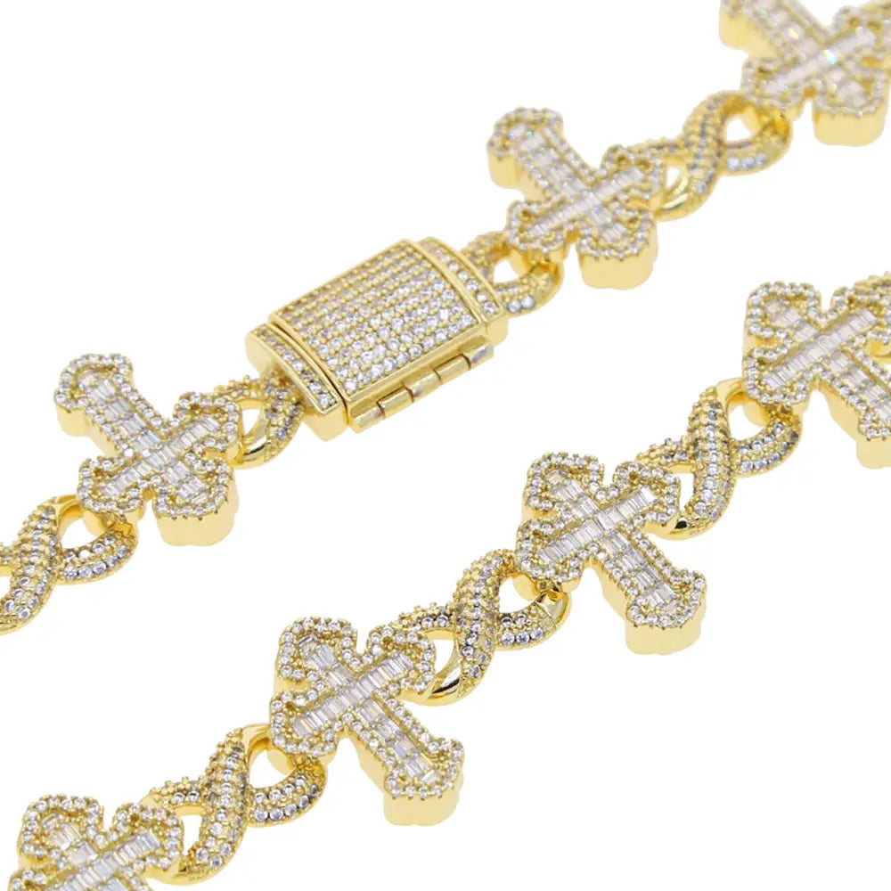 Iced Out Cross Infinity Charm Bracelet Micro Paved Cubic Zirconia Cuban Chain✨